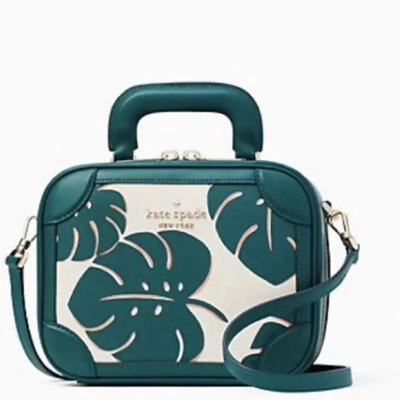 Kate Spade Darcy Monstera Crossbody Traveler Bag NWT $349 Green Leaves - Picture 1 of 5